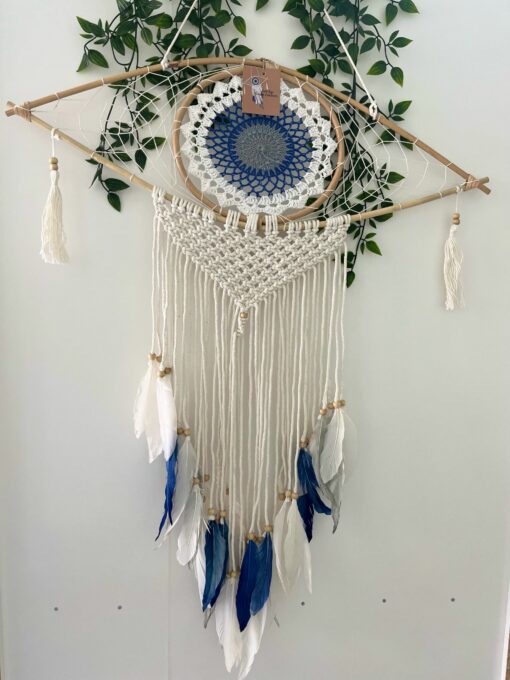 Atrapasueños Macramé Ojo Blanco / Azul